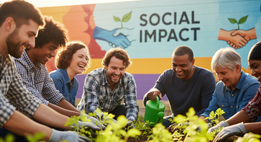 Volunteers working together to create social impact